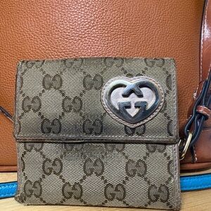 Gucci Brown Monogram Heart Wallet pink